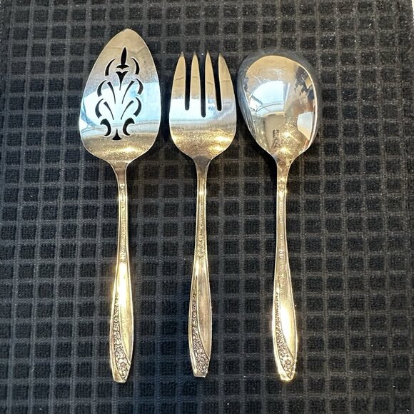 Wm Rogers IS Precious Mirror Silverplate 3 Pc Serving Set Fork Spoon Pie Server - Picture 6 of 15
